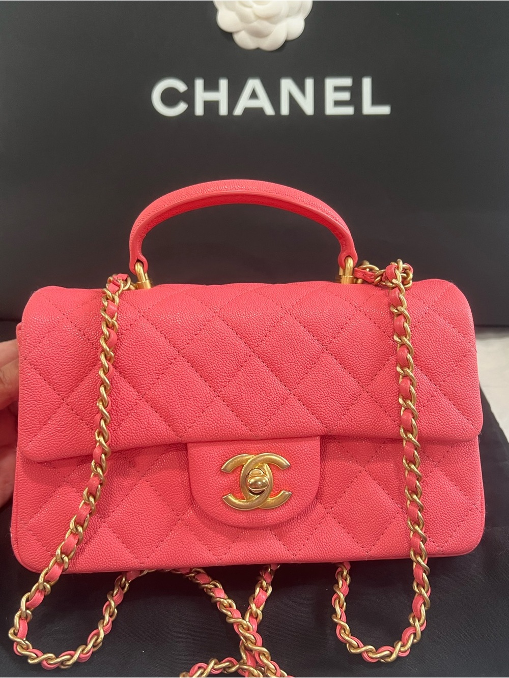 Chanel Classic Caviar Pink Mini rectangular Flap Bag - Picture 10 of 11